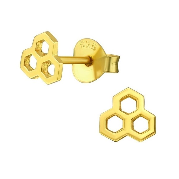 14k Gold Honeycomb Stud Earrings - Picture 1 of 9